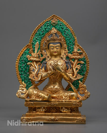 24k gold-gilded face on authentic Bodhisattva Manjushri statue with fire gold-gilded copper body
