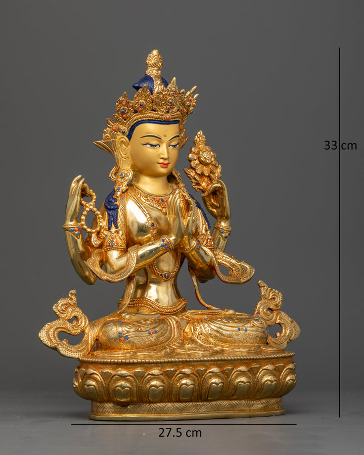 Chenrezig: Handcrafted Statue in Pure 24K Gold