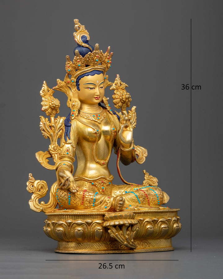 Radiant Resplendence: The Gold-Gilded Green Tara