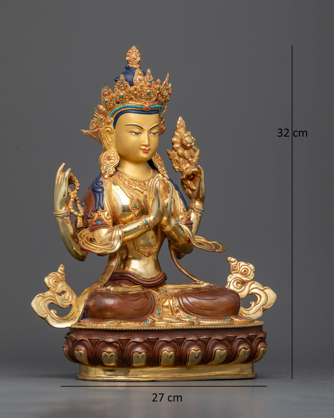 Half Gold, Half Oxidized Copper Chenrezig Statue