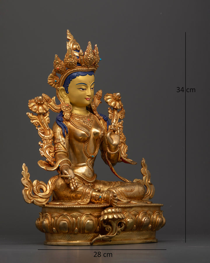 Gold Gilded Green Tara Statue