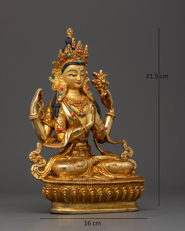 Chenrezig Statue Glided in Gold