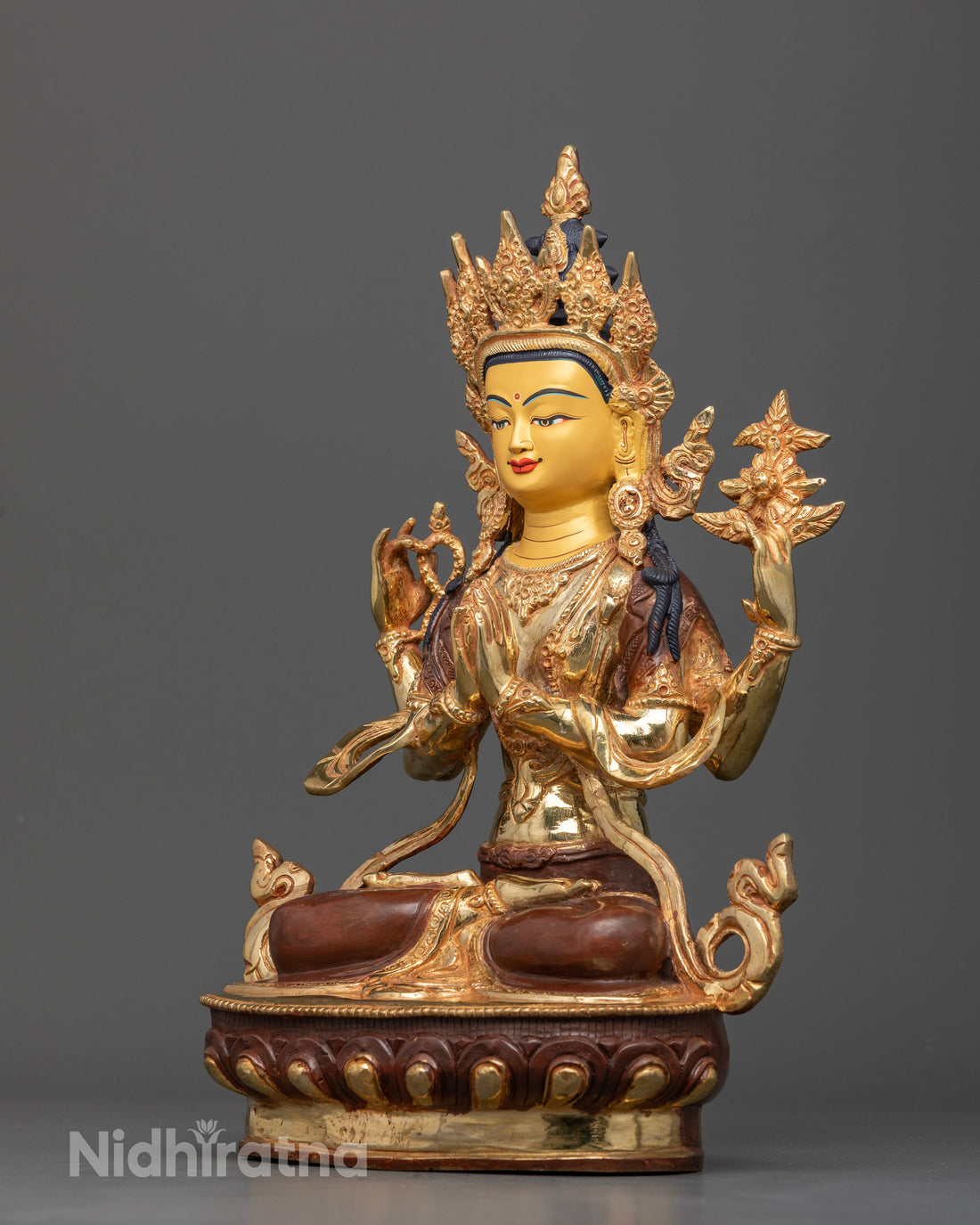 Chenrezig Avalokiteshvara Statue: The Embodiment of Compassion in Gold and Copper