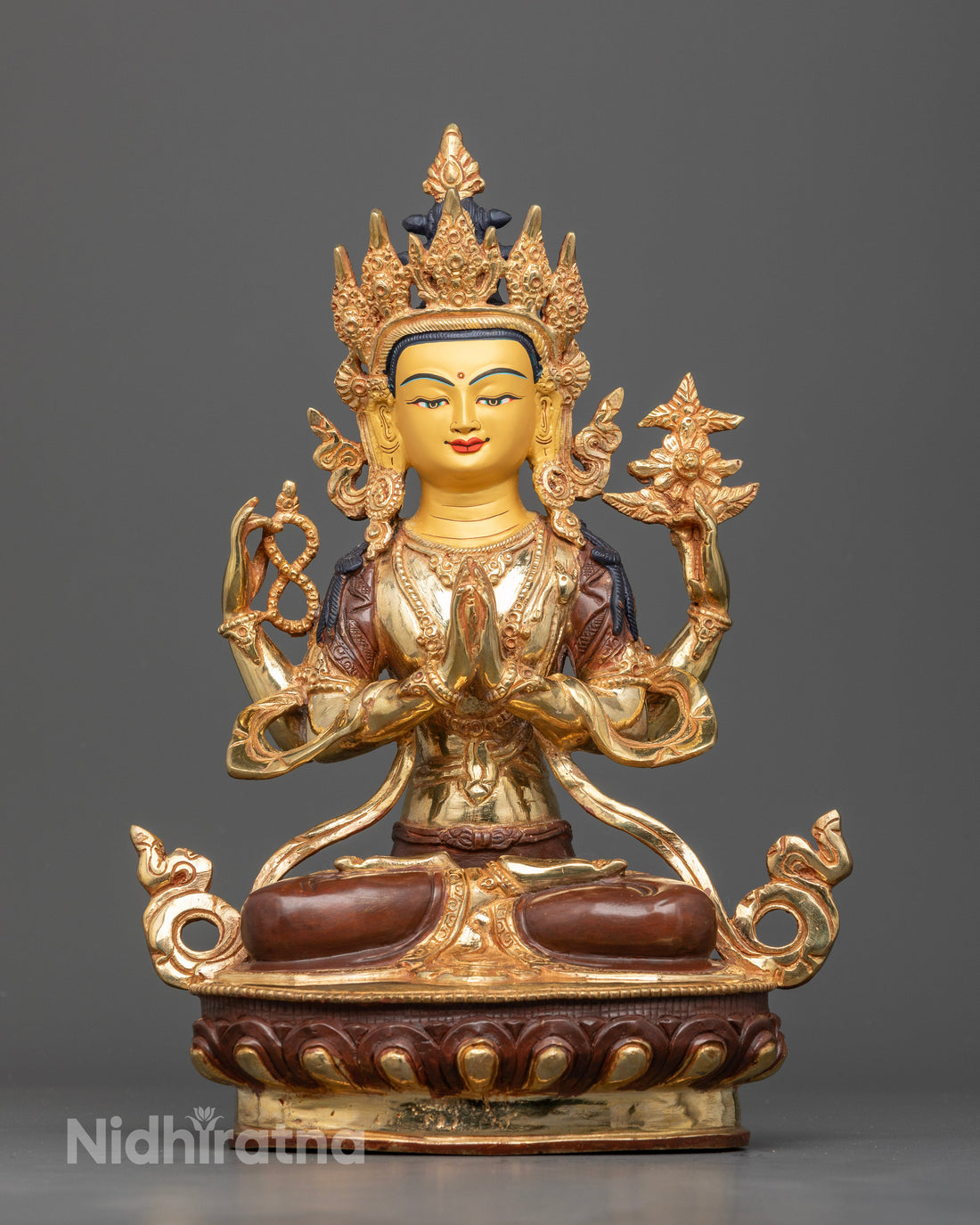 Chenrezig Avalokiteshvara Statue: The Embodiment of Compassion in Gold and Copper