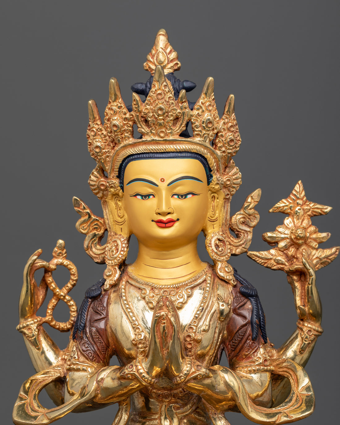 Chenrezig Avalokiteshvara Statue: The Embodiment of Compassion in Gold and Copper