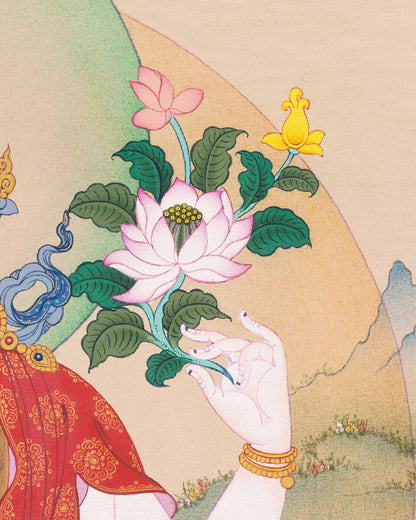 Chenrezig Thangka Print – Tibetan Buddhist Wall Art from Nepal