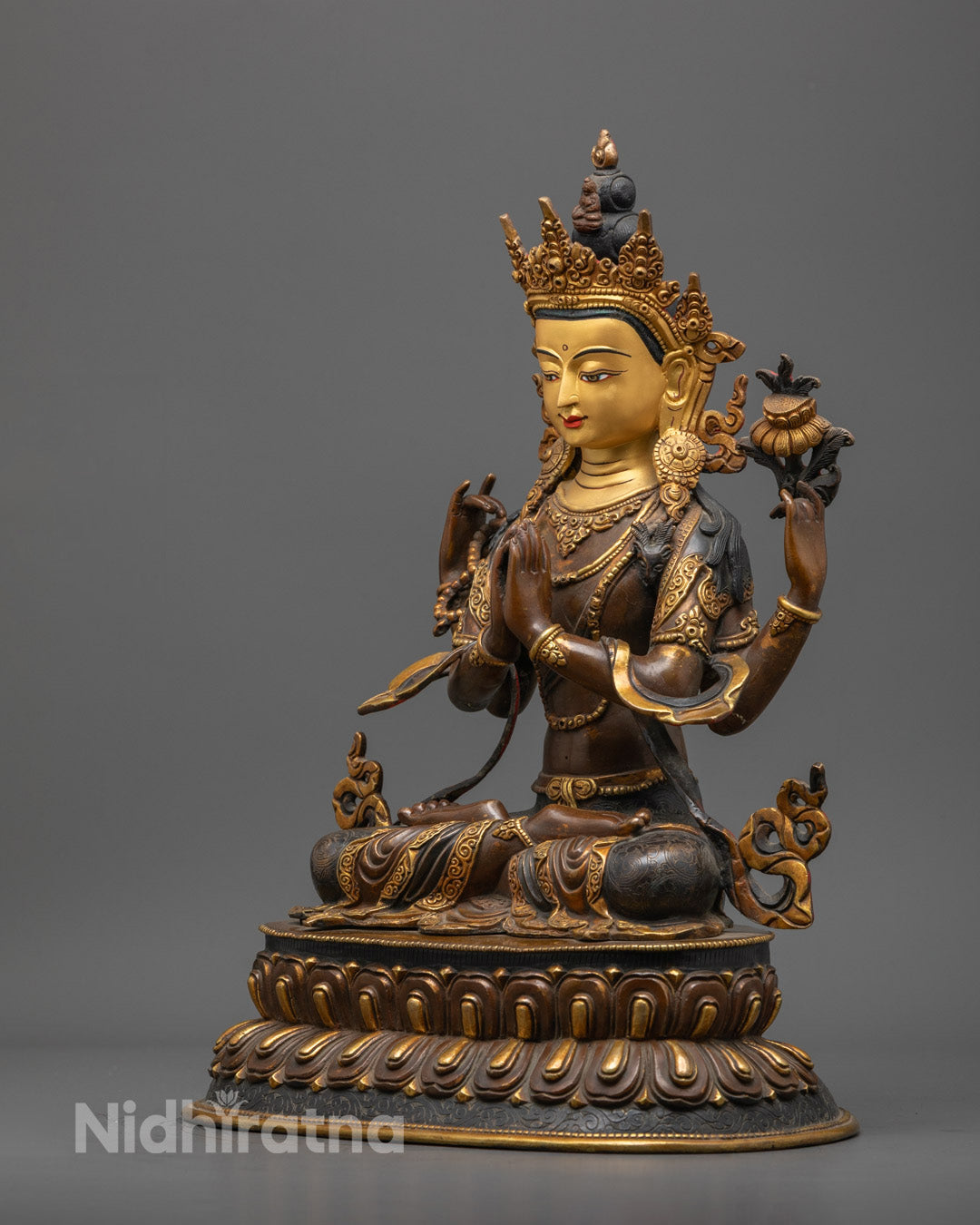 36.5cm tall Himalayan Buddhist Chenrezig statue crafted using traditional lost wax method