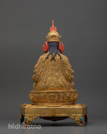 Sacred Padmasambhava Statue on Throne: Unique Nepalese Sculpture