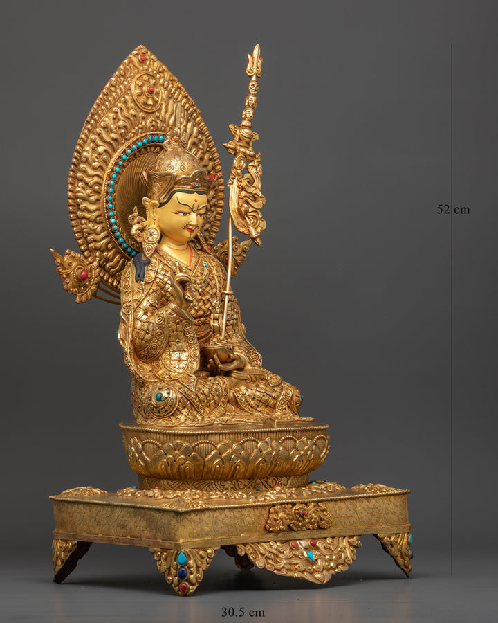 Sacred Padmasambhava Statue on Throne: Unique Nepalese Sculpture