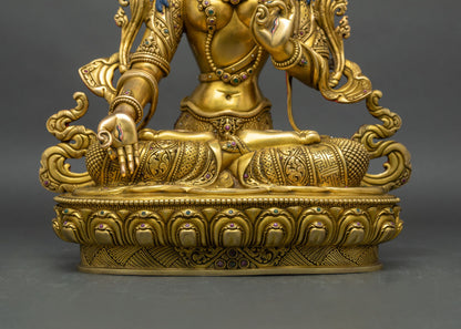 White Tara Statue | 24K Gold Fire-Gilded Sculpture from Nepal