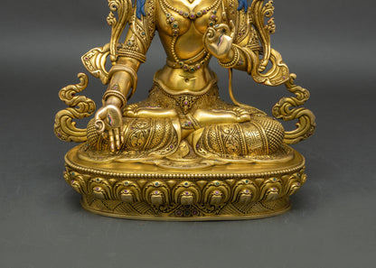 White Tara Statue | 24K Gold Fire-Gilded Sculpture from Nepal