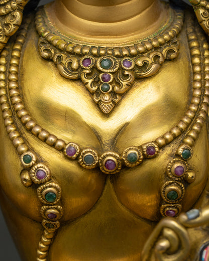 White Tara Statue | 24K Gold Fire-Gilded Sculpture from Nepal