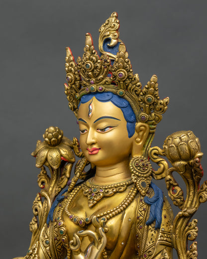 White Tara Statue | 24K Gold Fire-Gilded Sculpture from Nepal
