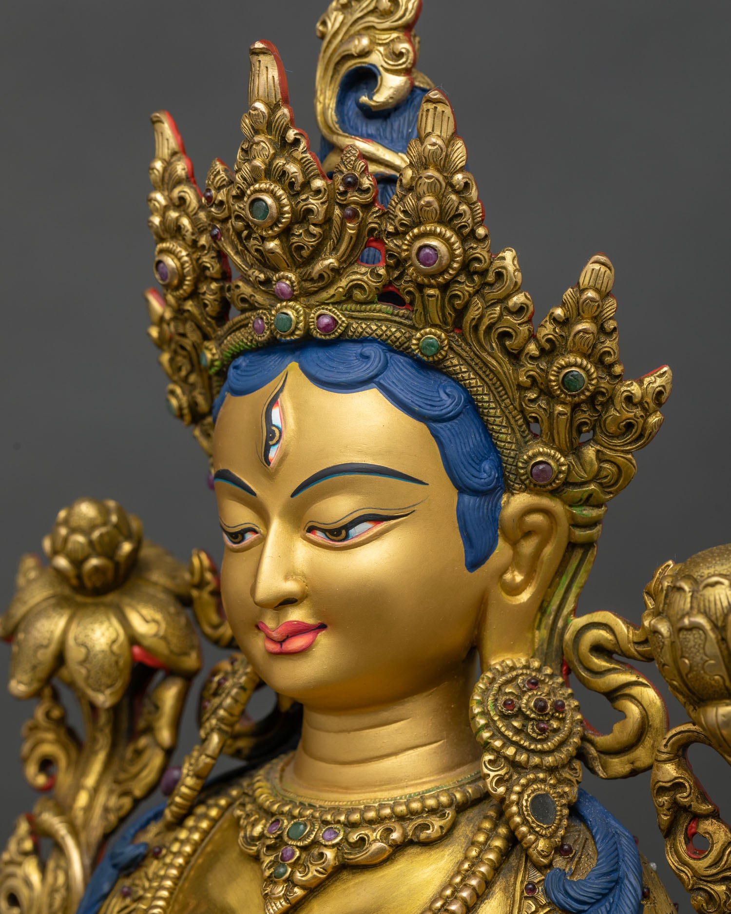 White Tara Statue | 24K Gold Fire-Gilded Sculpture from Nepal