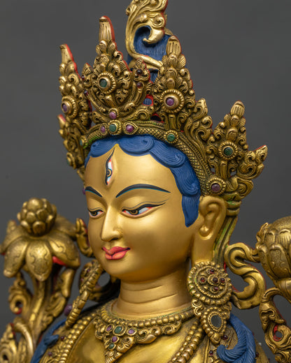 White Tara Statue | 24K Gold Fire-Gilded Sculpture from Nepal