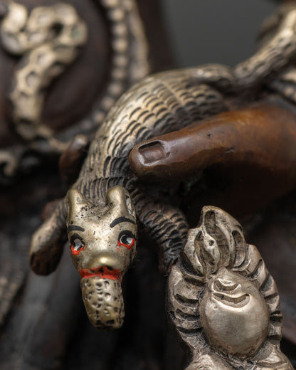 Handmade Dzambhala | Oxidized Silver-Plated Copper Sculpture