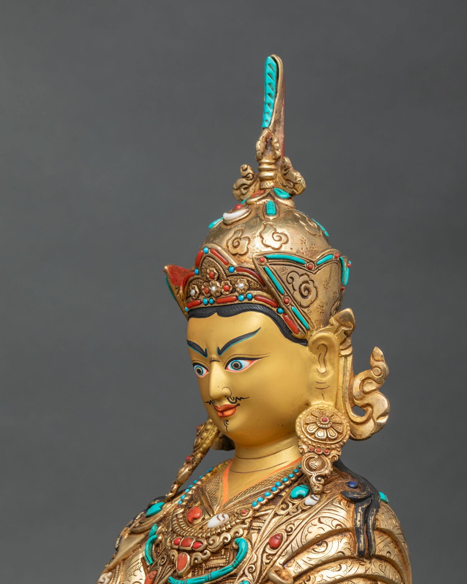 Guru Rinpoche & Two Attendants Statue | Traditional Himalayan Art