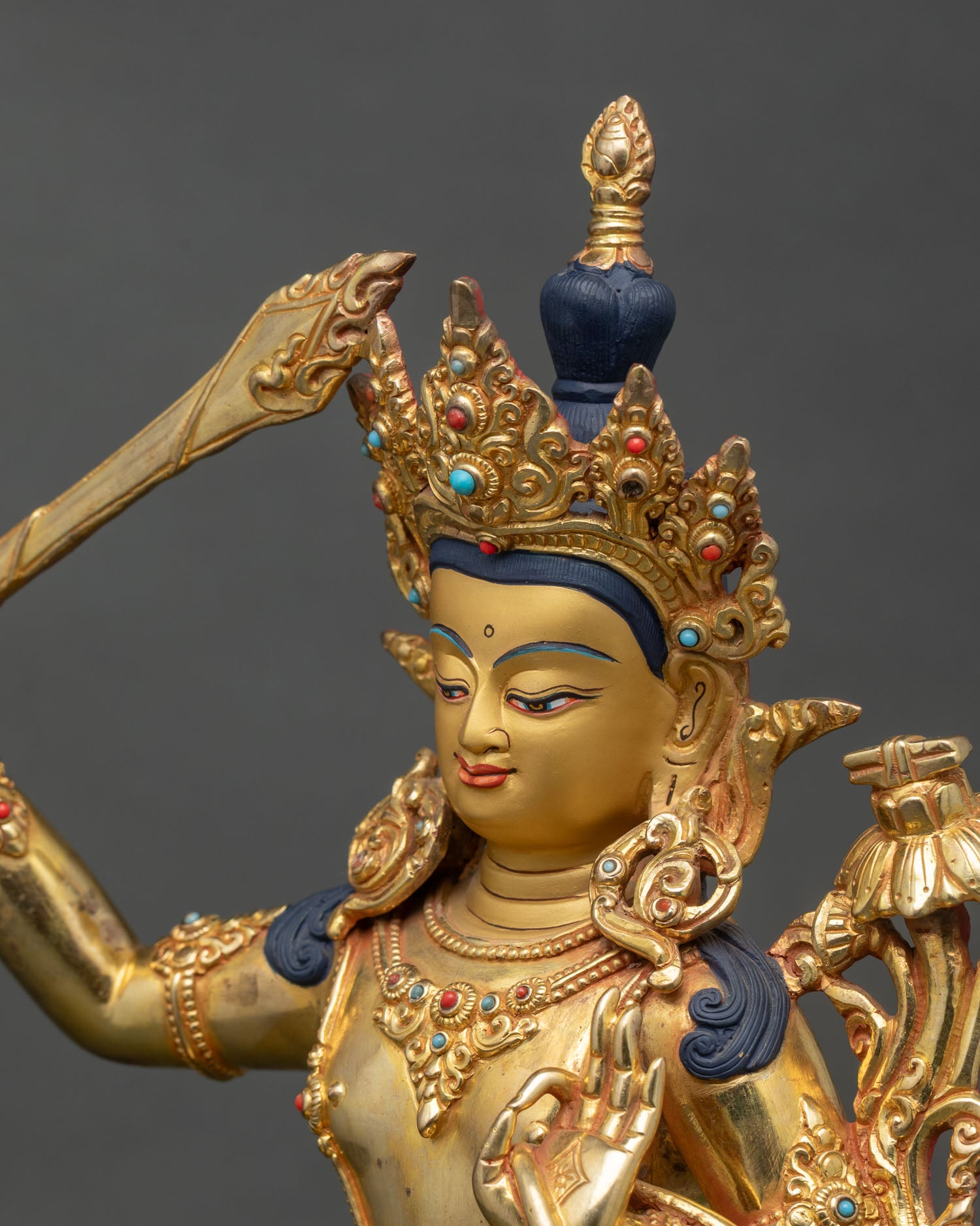 Manjushri Statue | 24K Gold Copper Artwork