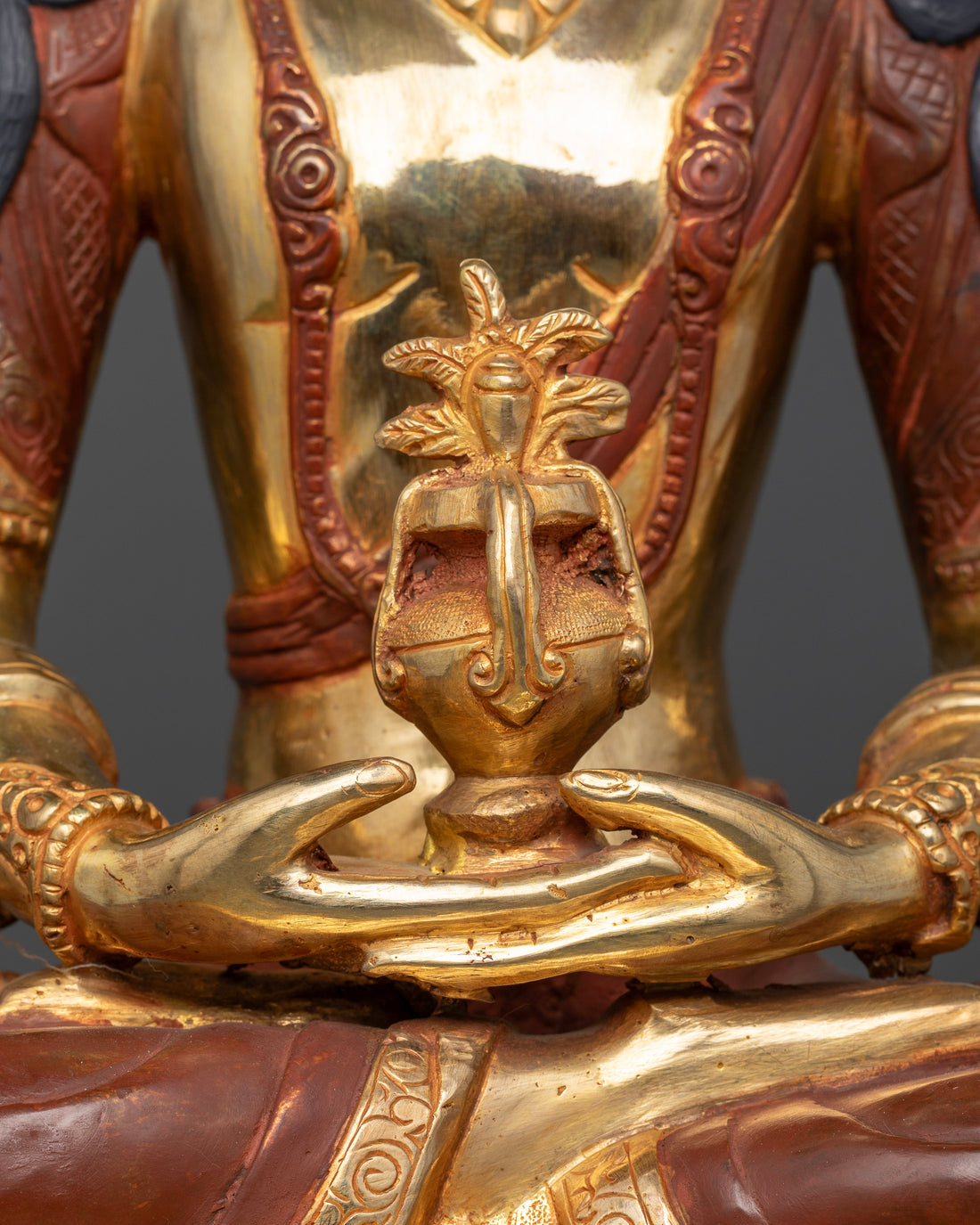 Transcendent Duality: Half-Oxidized, Half-Gold Amitayus Statue