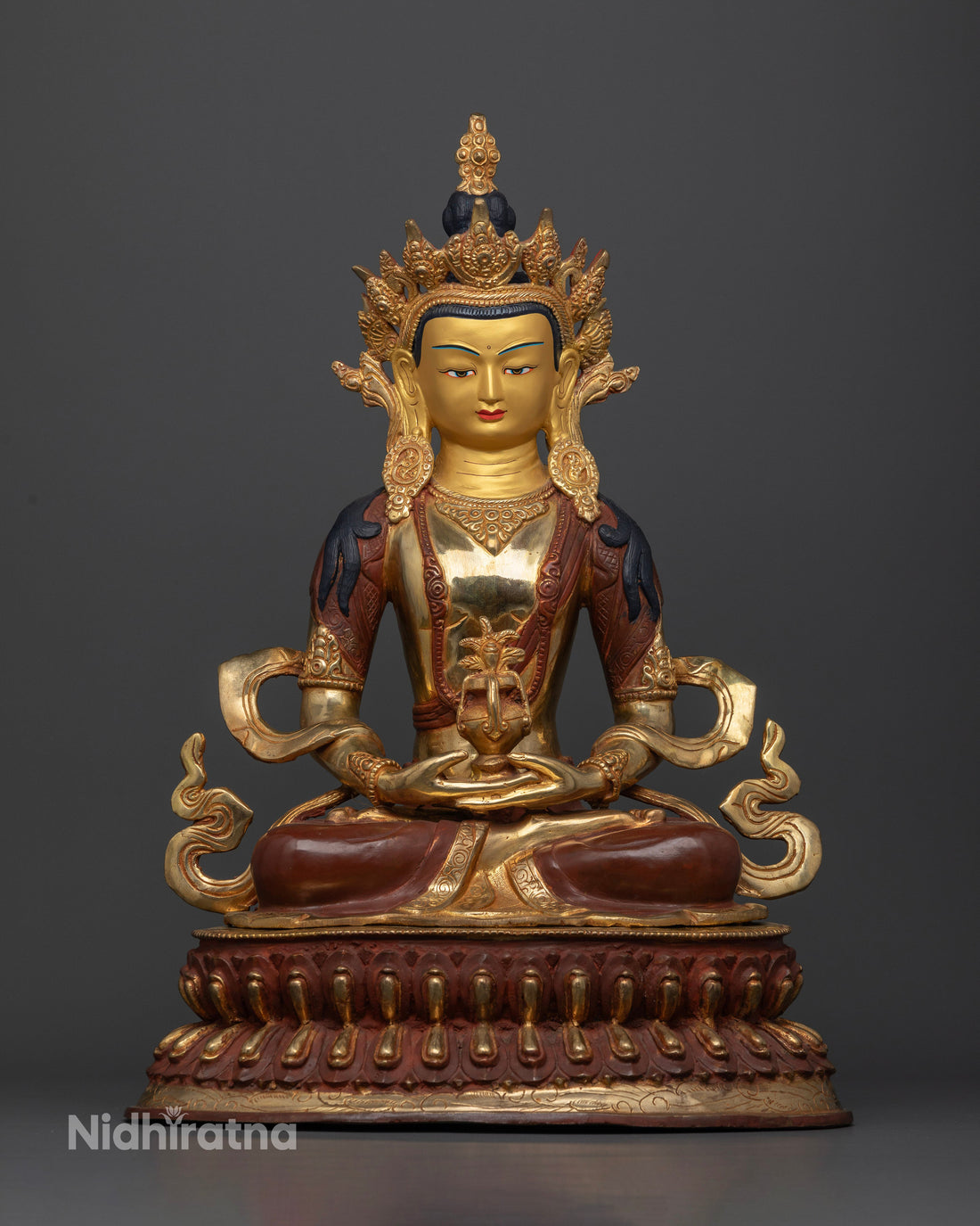 Transcendent Duality: Half-Oxidized, Half-Gold Amitayus Statue