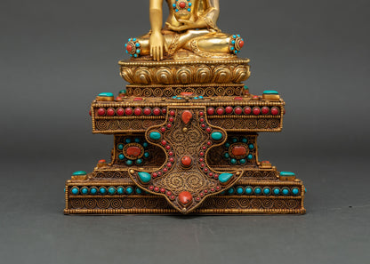 Buddha Shakyamuni Statue on Ornate Throne | Spiritual Altar Art