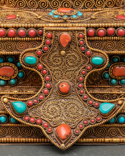 Buddha Shakyamuni Statue on Ornate Throne | Spiritual Altar Art