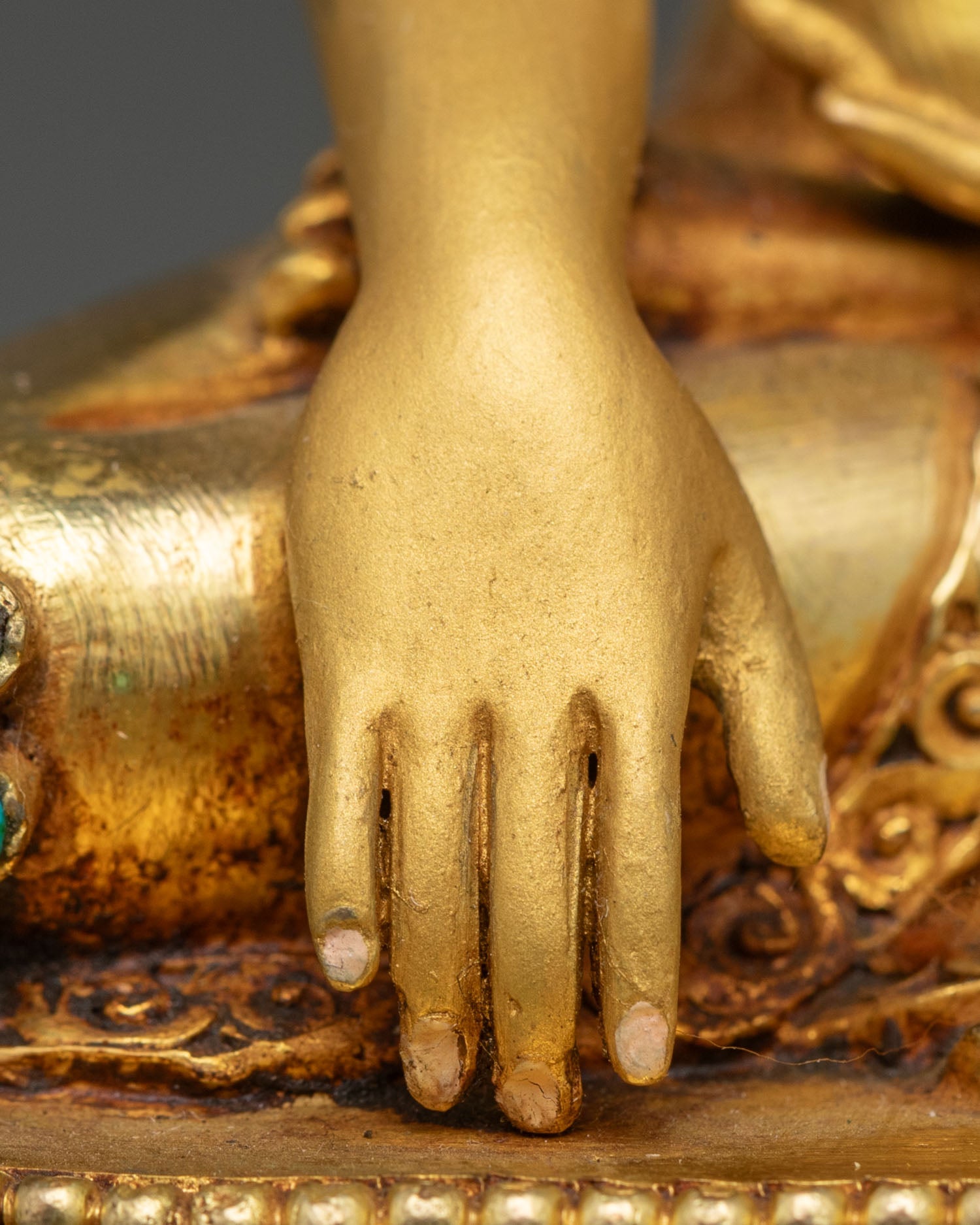 Buddha Shakyamuni Statue on Ornate Throne | Spiritual Altar Art