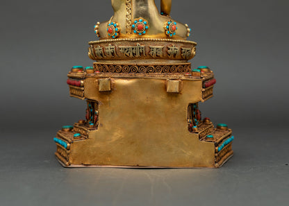 Buddha Shakyamuni Statue on Ornate Throne | Spiritual Altar Art