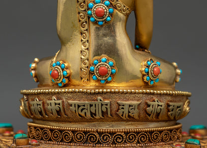 Buddha Shakyamuni Statue on Ornate Throne | Spiritual Altar Art