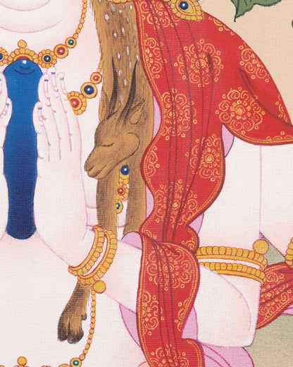 Chenrezig Thangka Print – Tibetan Buddhist Wall Art from Nepal