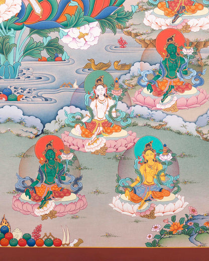 Twenty-One Taras Thangka Print for Prayer and Wall Decor