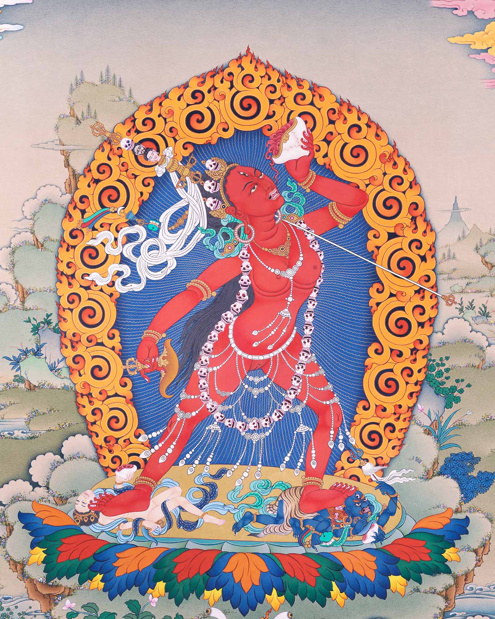 Red Dakini Vajrayogini Thangka Print – Vajrayana Art Nepal