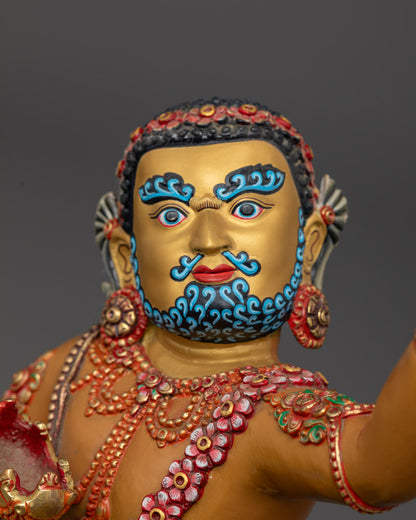 9.25-inch Tibetan Buddhist Mahasiddha Virupa Statue, meticulously sculpted with centuries-old Nepalese craftsmanship, adorned with 24K gold coating and colorful acrylic accents, highlighting the skull cup symbolizing bliss and emptiness, perfect for meditation spaces.