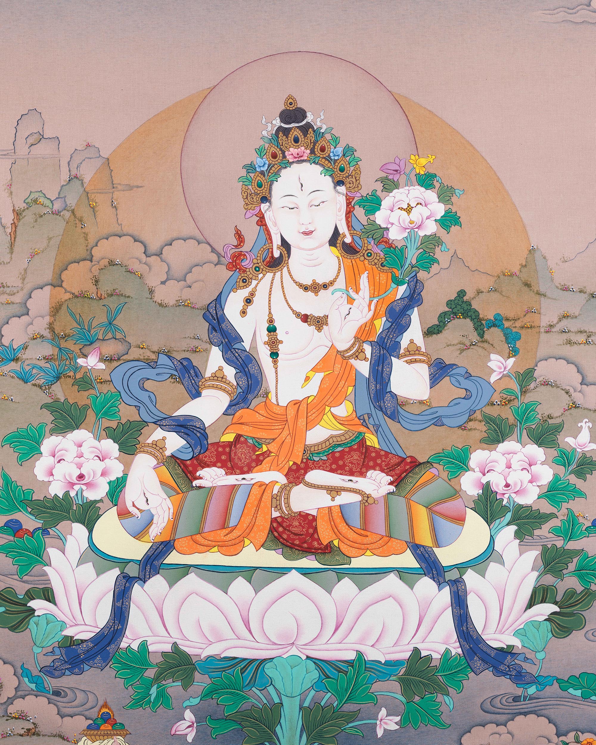 Tibetan White Tara Thangka Painting