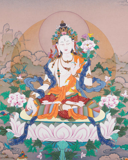 Tibetan White Tara Thangka Painting