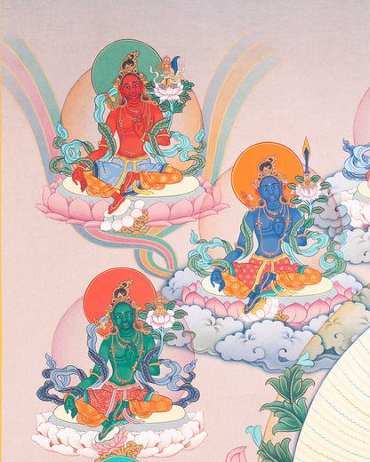 Twenty-One Taras Thangka Print for Prayer and Wall Decor