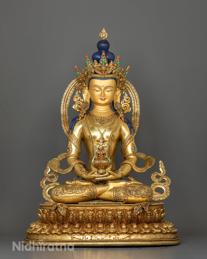 Crowned Amitayus Buddha Statue for Health and Long Life Blessings