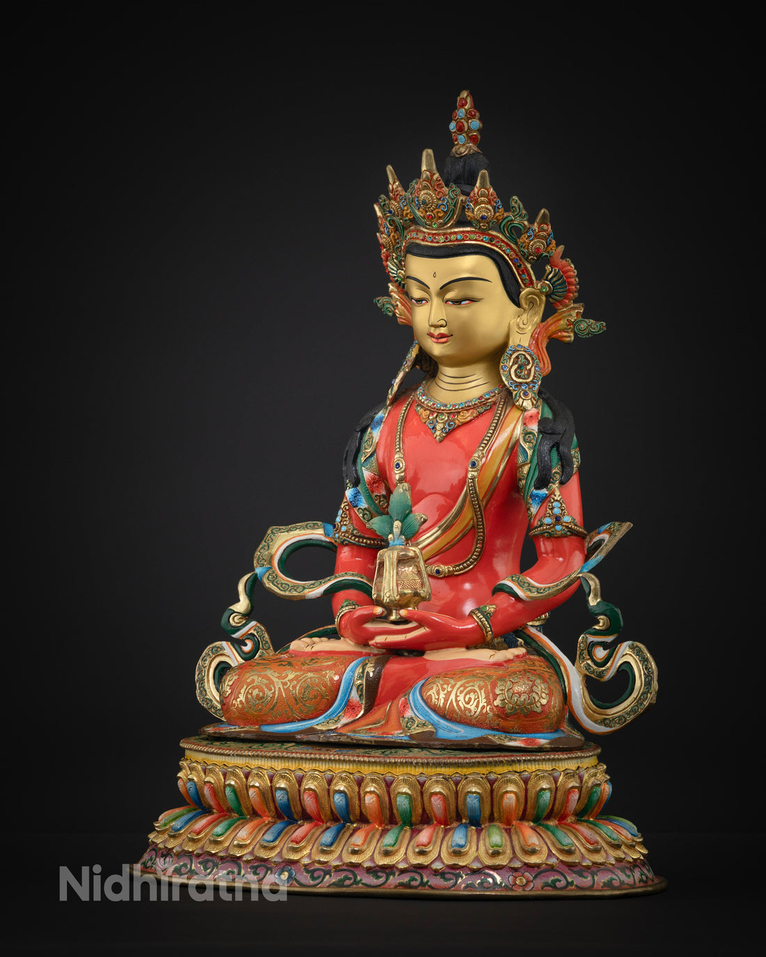 Crowned Amitayus Buddha Statue: Long Life Deity