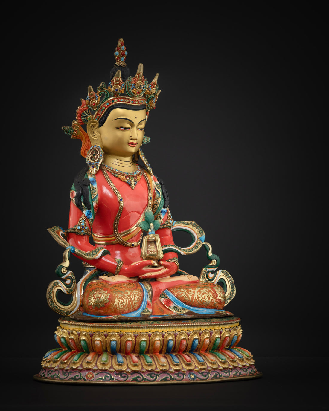 Crowned Amitayus Buddha Statue: Long Life Deity