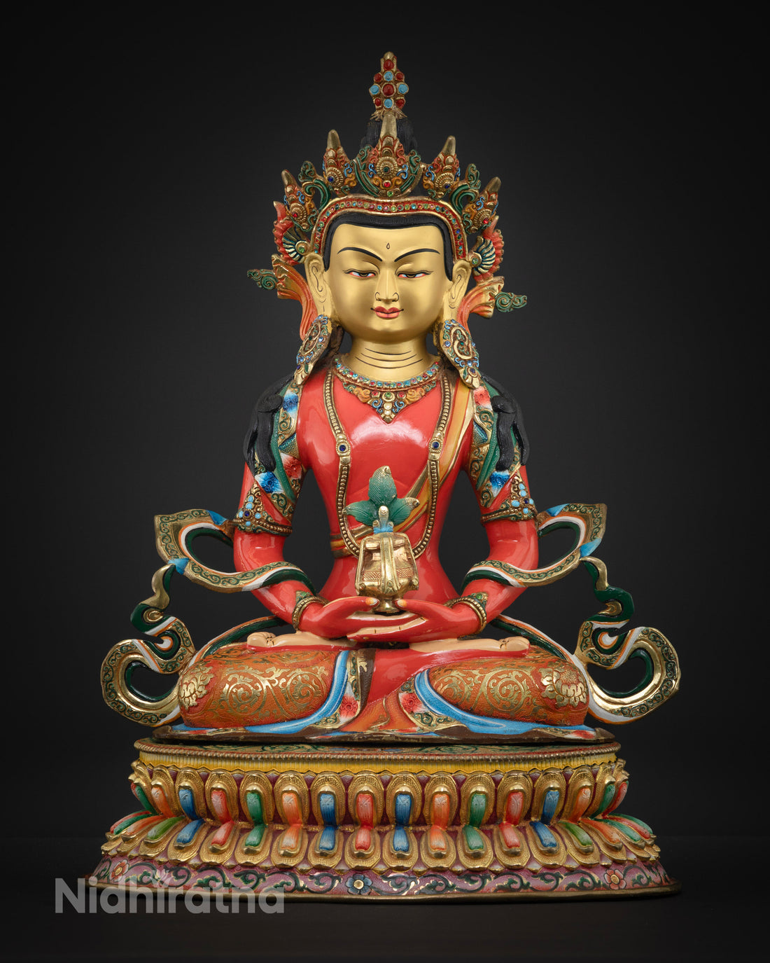 Crowned Amitayus Buddha Statue: Long Life Deity