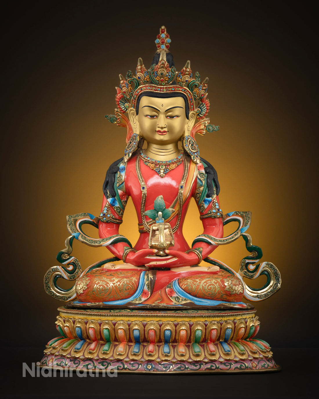 Crowned Amitayus Buddha Statue: Long Life Deity