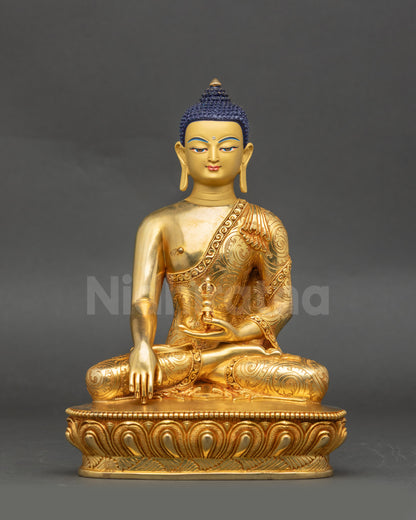 Akshobhya Buddha Mitrugpa Figurine front view gold-gilded copper statue