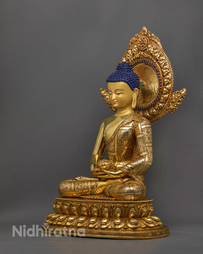 Amitabha Buddha Statue - Authentic Gold Gilded Copper Buddhist Art from Nepal - Hollow Relic Chamber for Mantra Consecration & Blessings