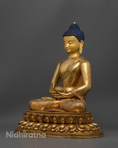 Amitabha Buddha Sculpture – Handmade in Patan with 24K Gold Gilding – Serene Meditation Buddha for Pure Land Devotion & Enlightenment