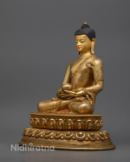 Hand-Carved Amitabha Buddha Statue | Fire Gilded Gold
