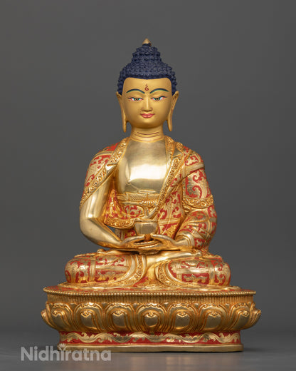 Amitabha Buddha Altar Statue seated on lotus, gold fire-gilded, Nepalese handmade art