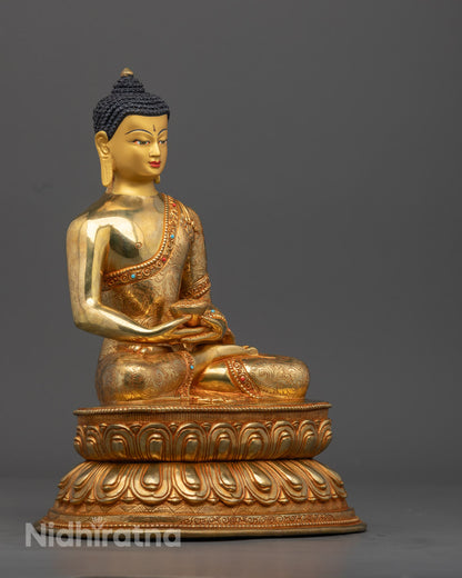 Side Angle of Amitabha Buddha Sculpture – Traditional Lost Wax Method, Nepalese Craftsmanship