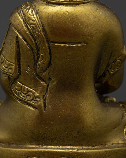 Back view of Handmade Sacred Trio Statue showcasing detailed robes and copper base carvings