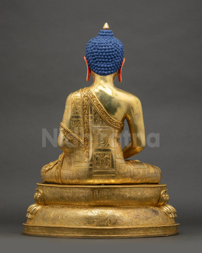 Amitabha Buddha Statue back view showing robe folds and moon disc seat