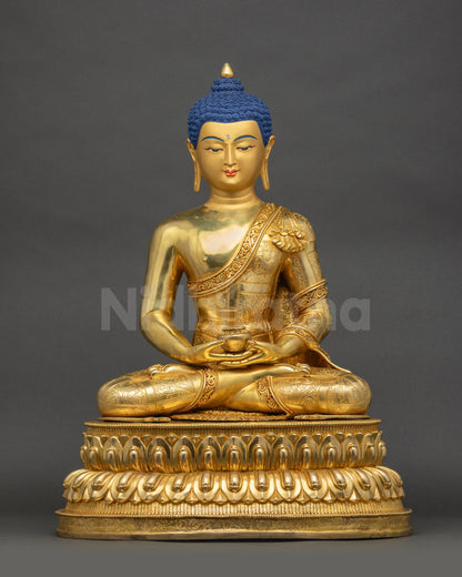 Amitabha Buddha Statue front view seated in meditative pose on lotus and moon seat